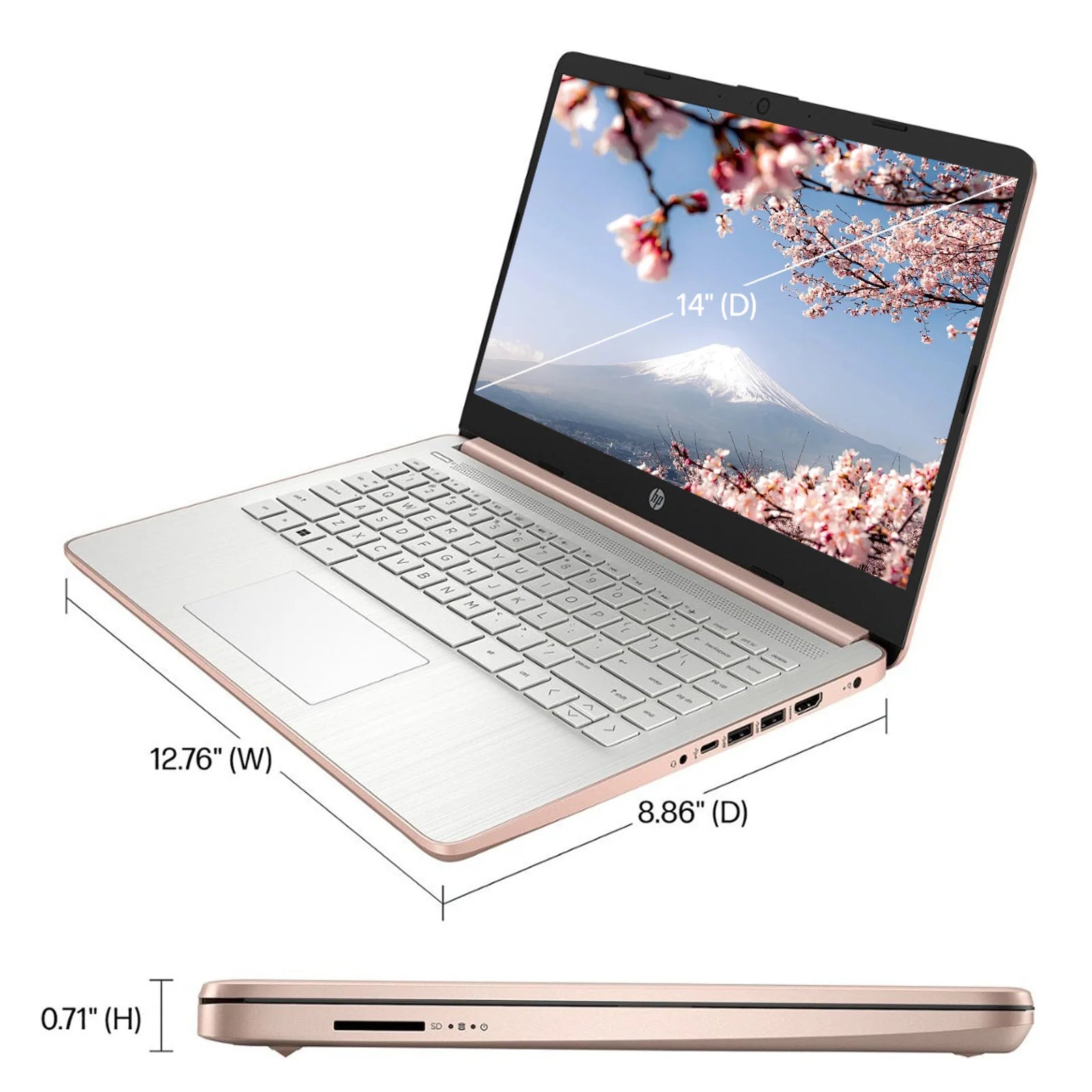 HP 14" Laptop,Intel Celeron N4120,16GB RAM,384GB Storage(128GB eMMC+256GB Micro SD),1Year Office 365,Rose Gold