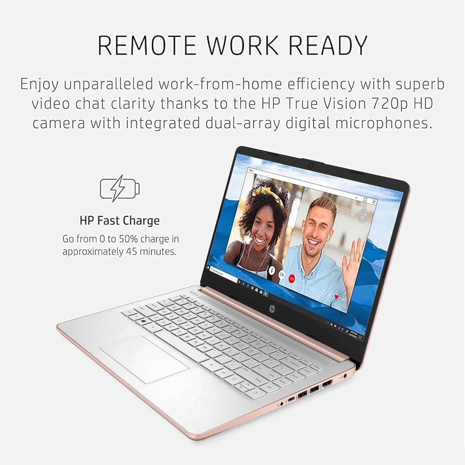 HP 14" Laptop,Intel Celeron N4120,16GB RAM,384GB Storage(128GB eMMC+256GB Micro SD),1Year Office 365,Rose Gold