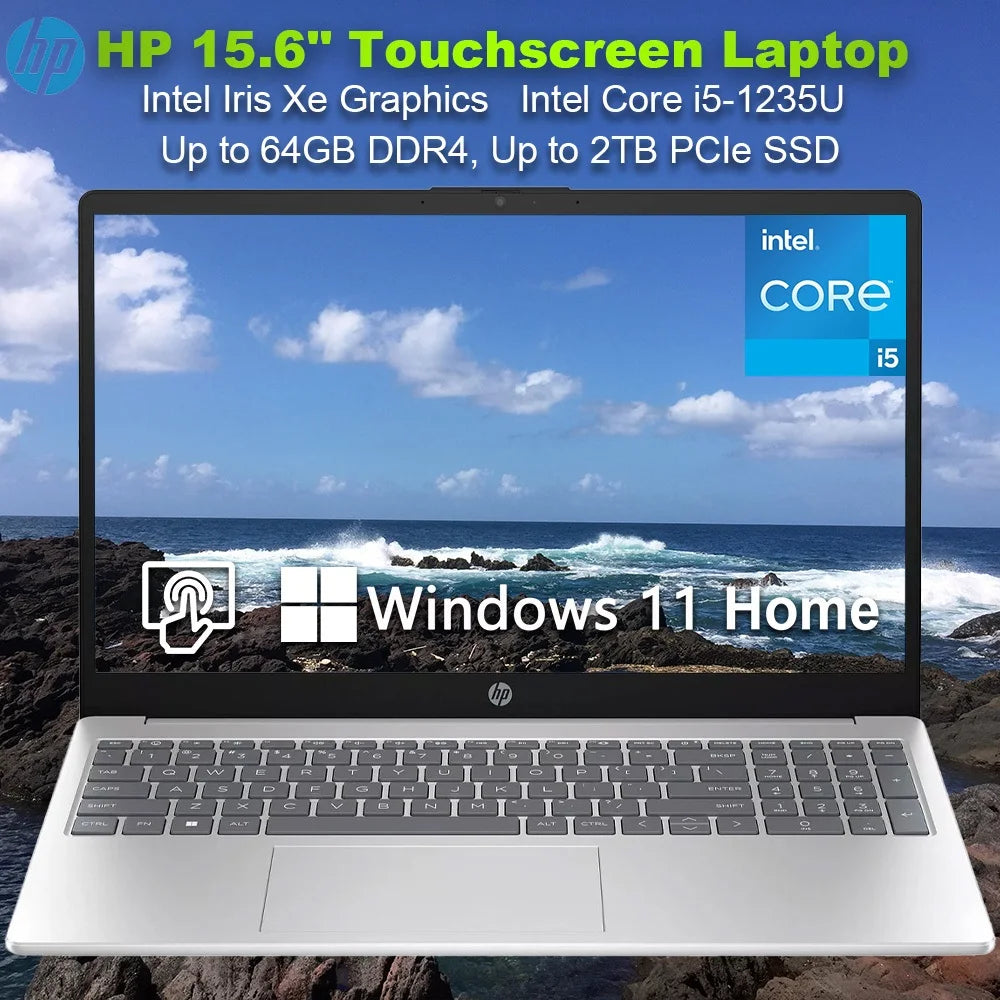HP Business Laptop,15.6" Touchscreen Laptop,Intel Core i5-1235U,Up to 64GB RAM,2TB SSD,Intel Iris Xe Graphics,Win 11