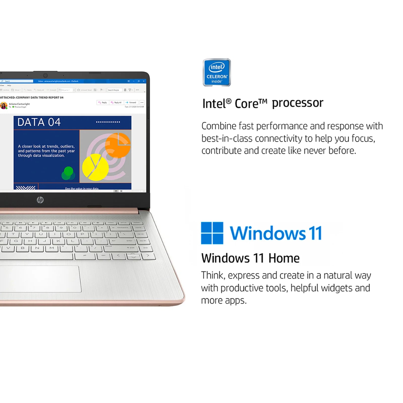 HP 14" Laptop,Intel Celeron N4120,16GB RAM,384GB Storage(128GB eMMC+256GB Micro SD),1Year Office 365,Rose Gold