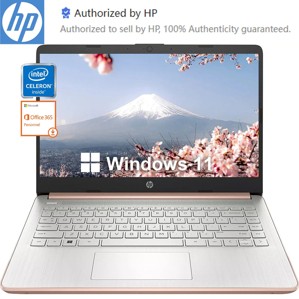 HP 14" Laptop,Intel Celeron N4120,16GB RAM,384GB Storage(128GB eMMC+256GB Micro SD),1Year Office 365,Rose Gold
