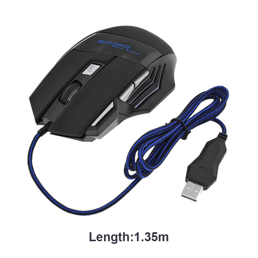Wired Gaming Mouse 7-Color Backlight 5500 DPI Adjustable Black Wired Optical