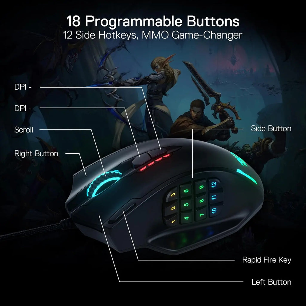 Redragon M908 RGB Backlight LED USB Wired Gaming Mouse 18 Programmable Mouse Buttons