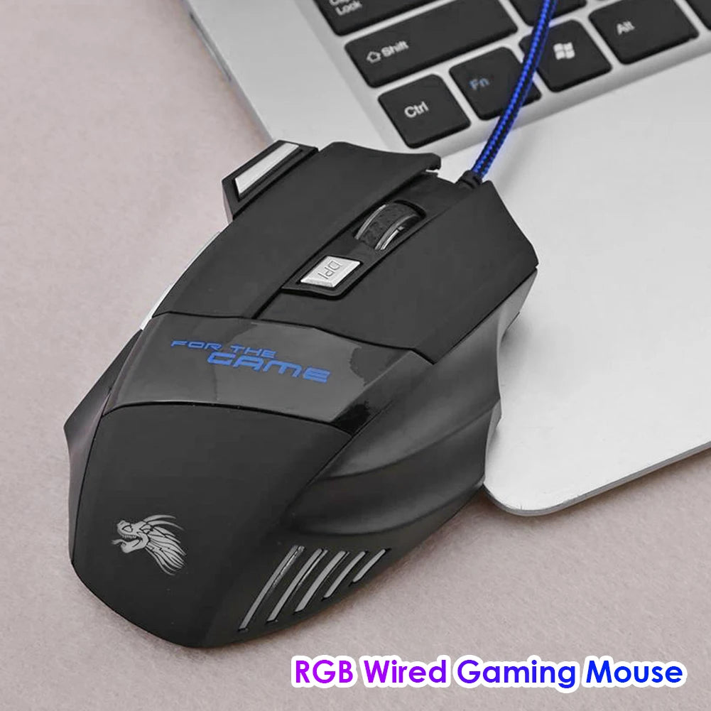 Wired Gaming Mouse 7-Color Backlight 5500 DPI Adjustable Black Wired Optical