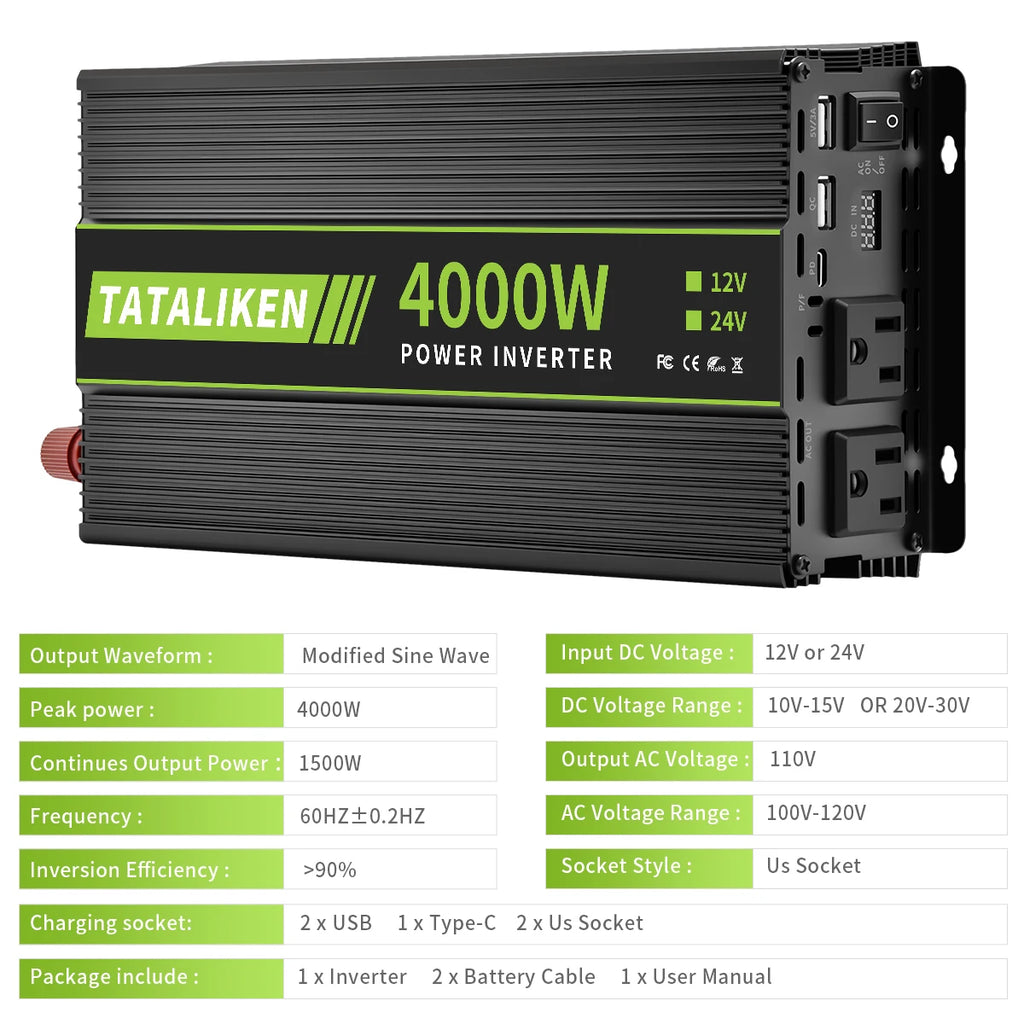 4000W inverter 12V/24V to 110V