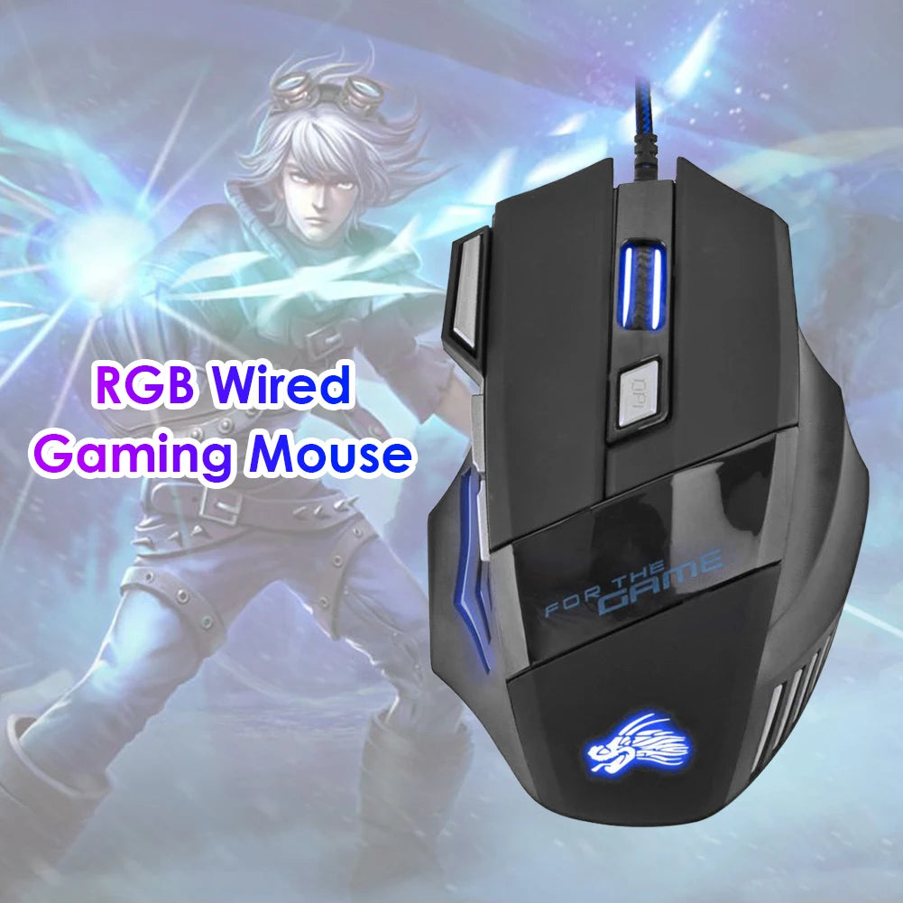 Wired Gaming Mouse 7-Color Backlight 5500 DPI Adjustable Black Wired Optical