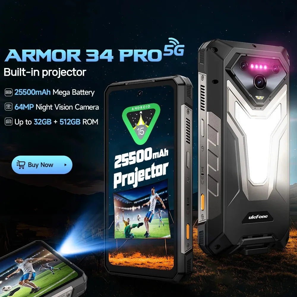 Ulefone Armor 34 Pro 5G AI Rugged Smartphone With Built-in Projector
