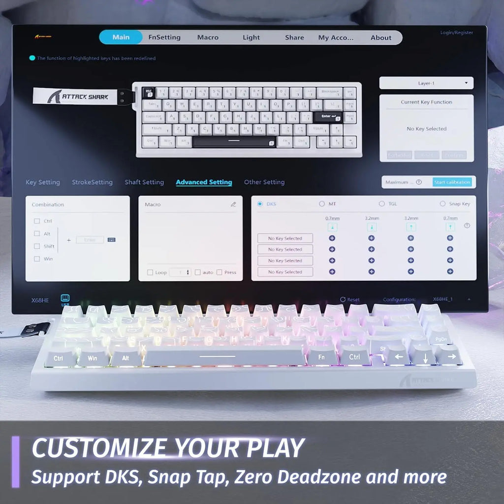 ATTACK SHARK X68 HE Rapid Trigger Mechanical Gaming Keyboard 60% Wired with Adjustable Actuation,Hall Effect Magnetic Switch,8KH