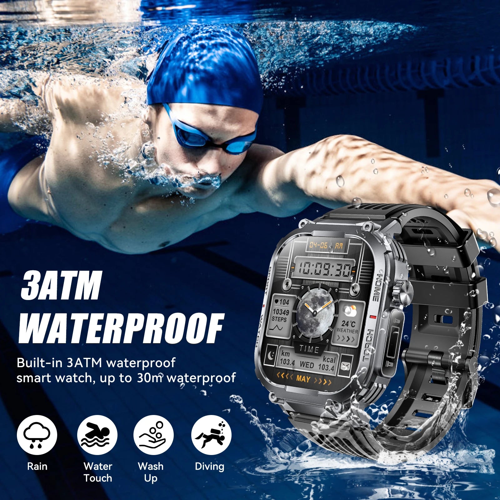 Smart Watch Men 3ATM Waterproof