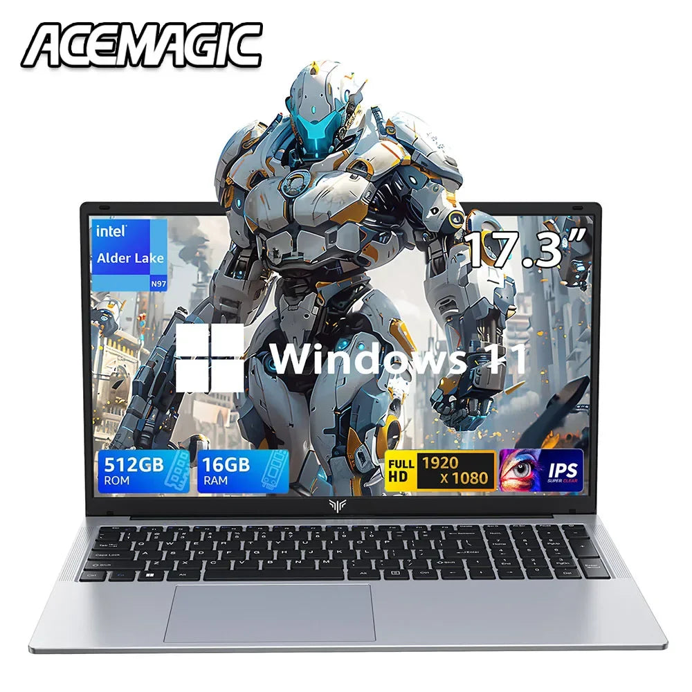 ACEMAGIC 17.3inch Laptop with High Performance Quad Core-12th Alder Lake N97 16GB RAM 512GB ROM
