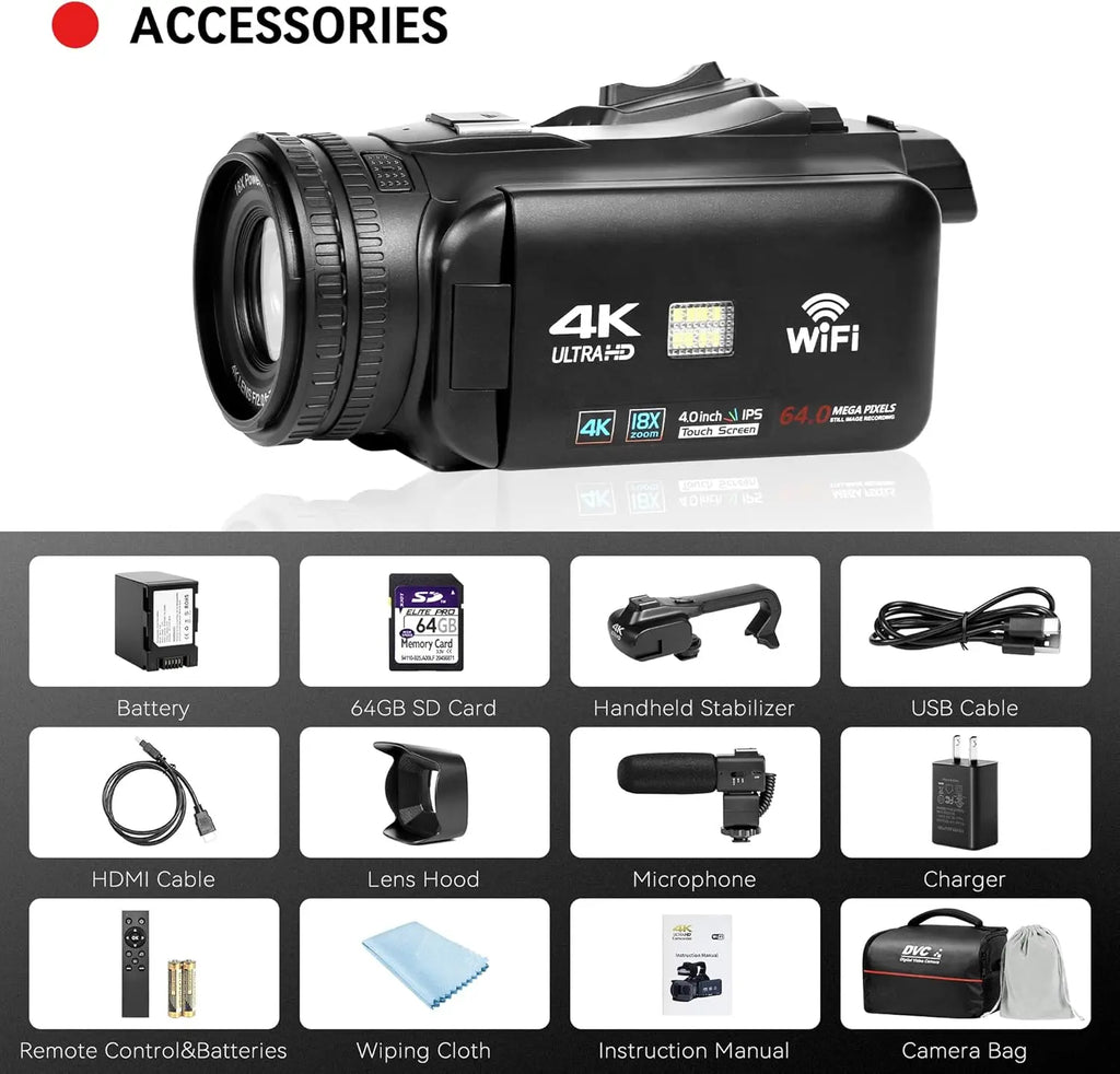 UHD 4k Video Camera 4.0-inch Rotating Touchscreen