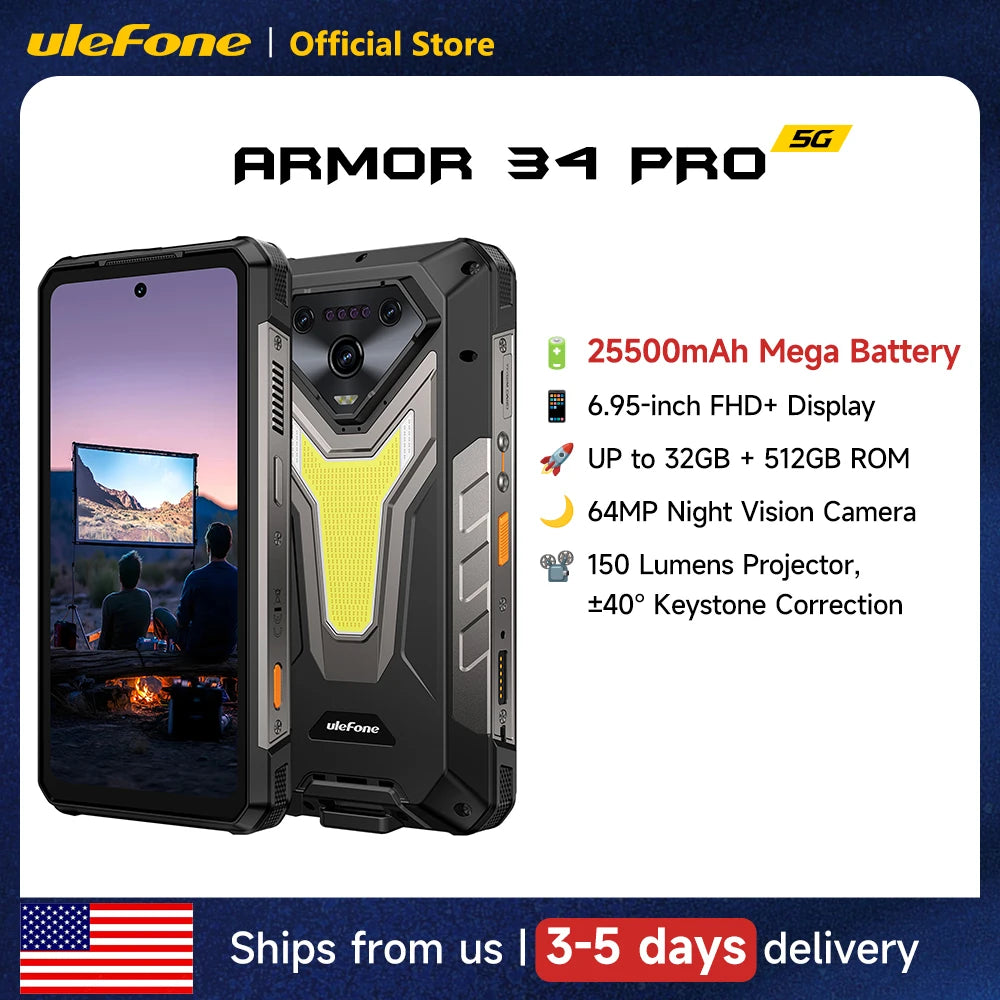 Ulefone Armor 34 Pro 5G AI Rugged Smartphone With Built-in Projector