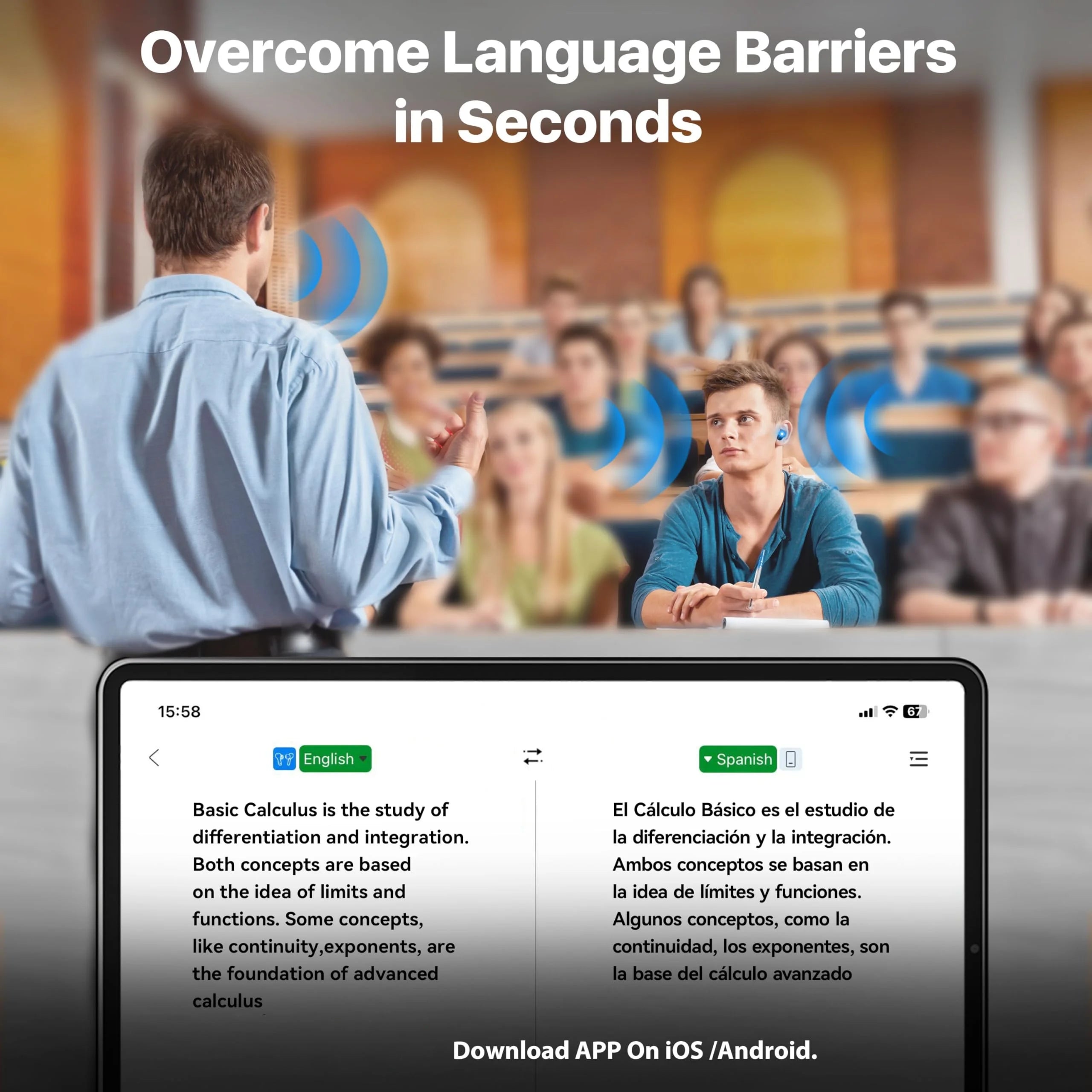 Real-Time AI Translation Headphones Bluetooth Headset Music Calls