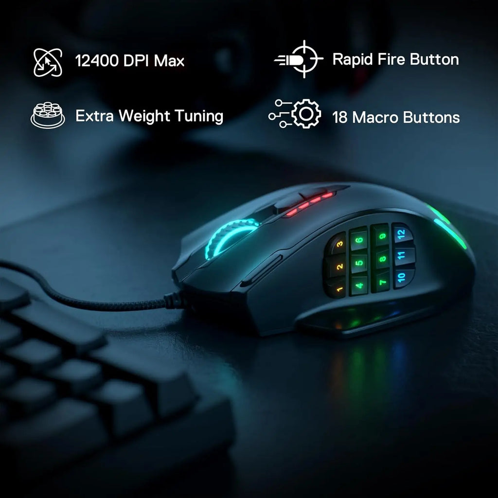 Redragon M908 RGB Backlight LED USB Wired Gaming Mouse 18 Programmable Mouse Buttons