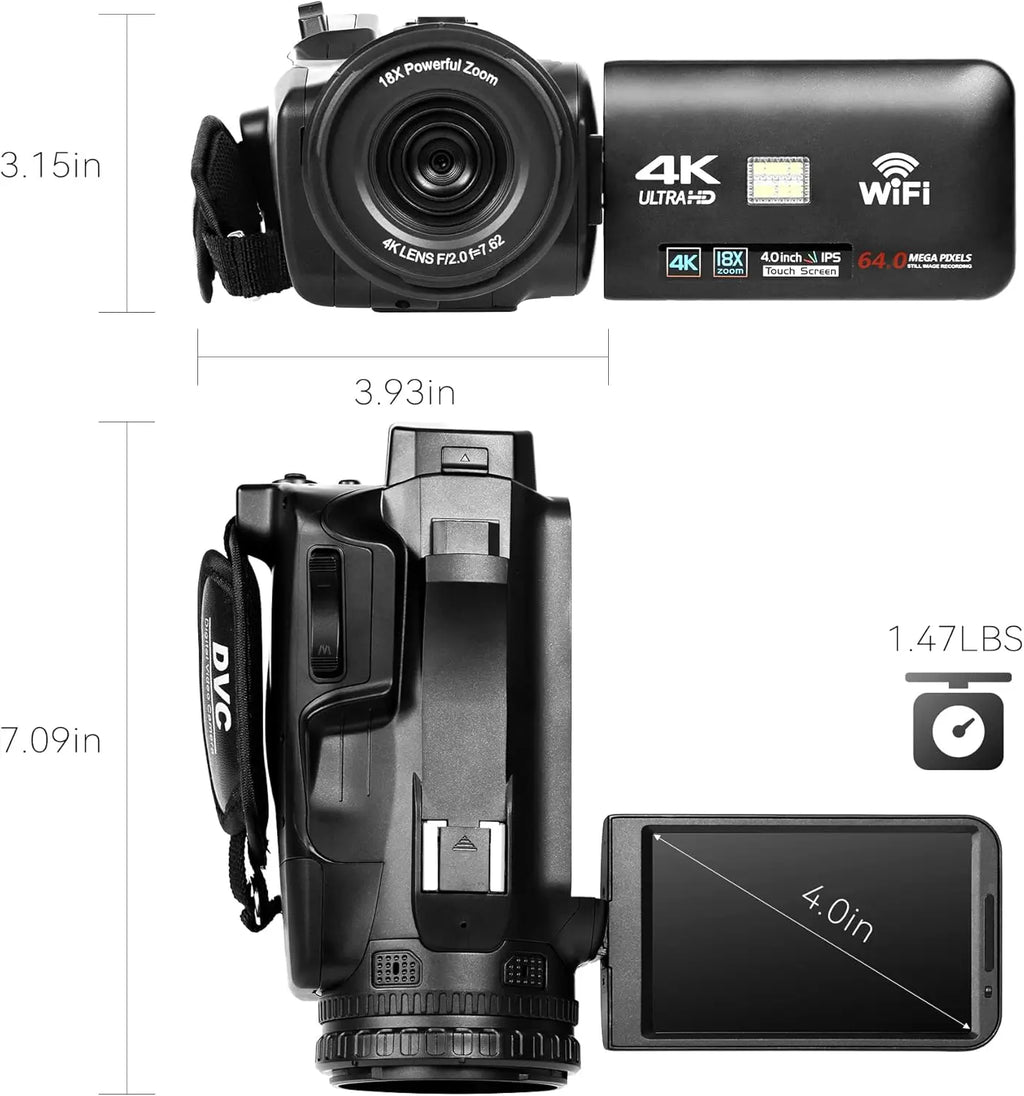 UHD 4k Video Camera 4.0-inch Rotating Touchscreen