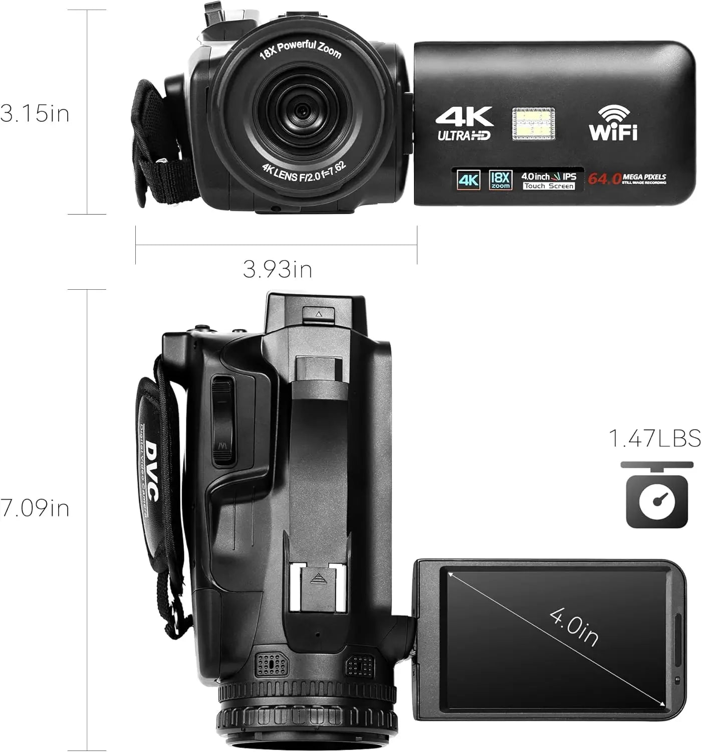 UHD 4k Video Camera 4.0-inch Rotating Touchscreen