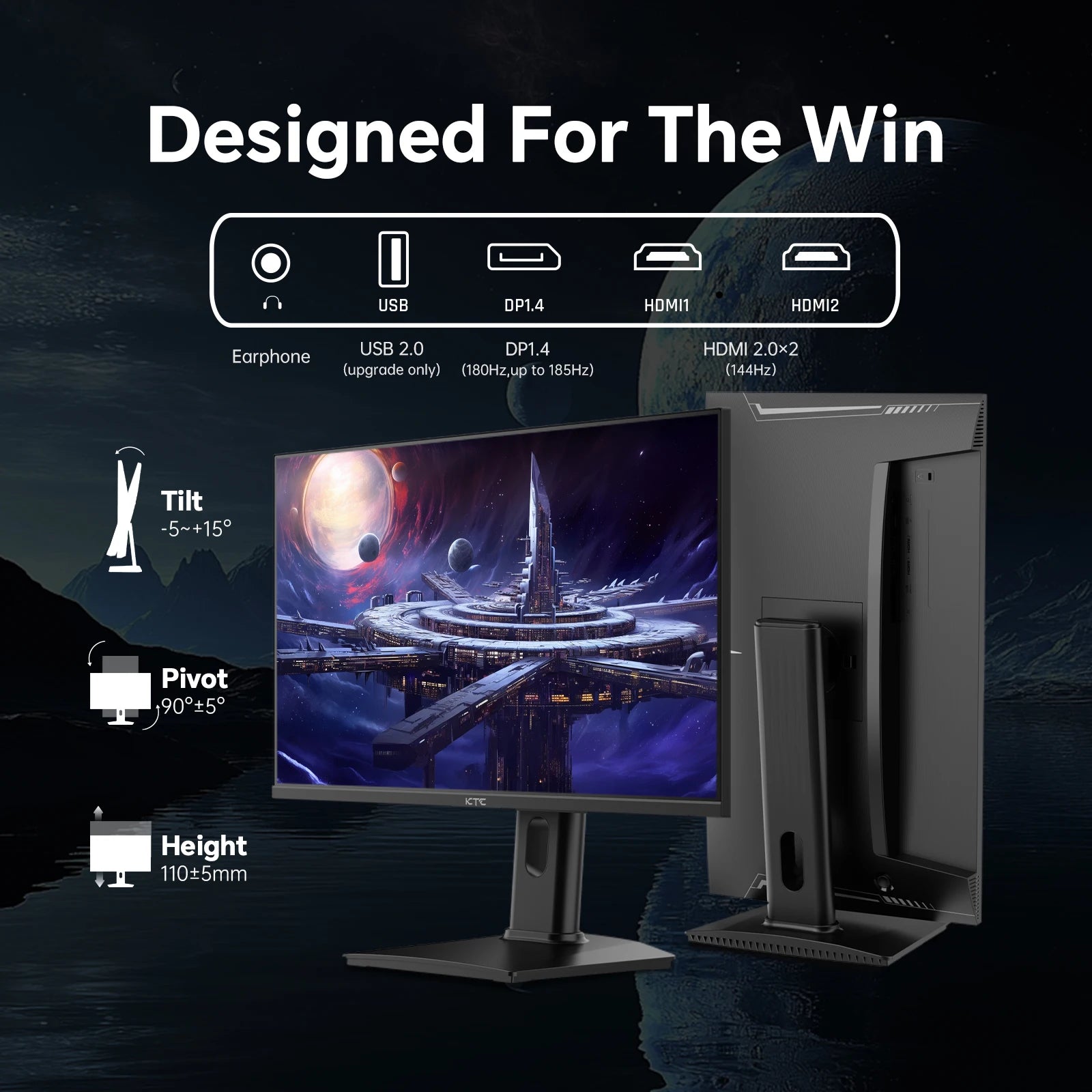 KTC 24 Inch Gaming Monitor 180Hz - 2K 1440P Computer Monitor
